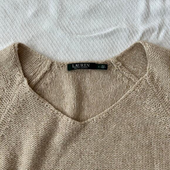 Ralph Lauren Cotton blend Cream and tan  v neck oversized sweater M-L - Picture 3 of 6